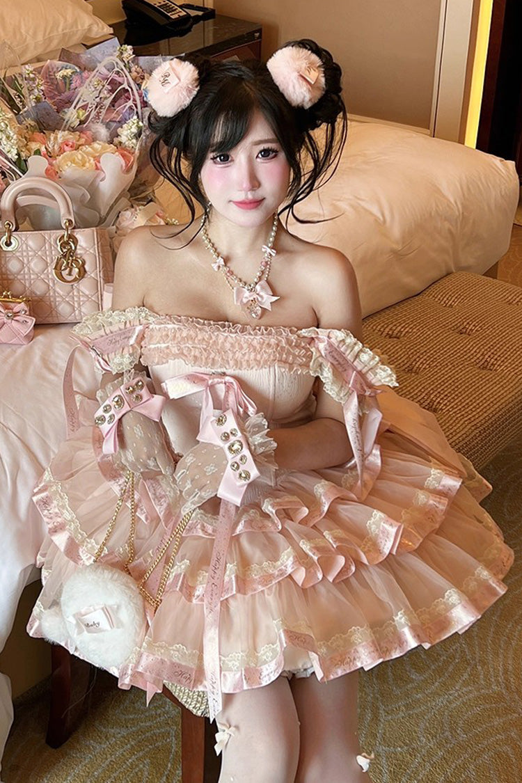 Gothic Lolita Dress - Princess Ribbon, Pink, Bow Detail, Lace Trim, Ruffled - additional product view 4