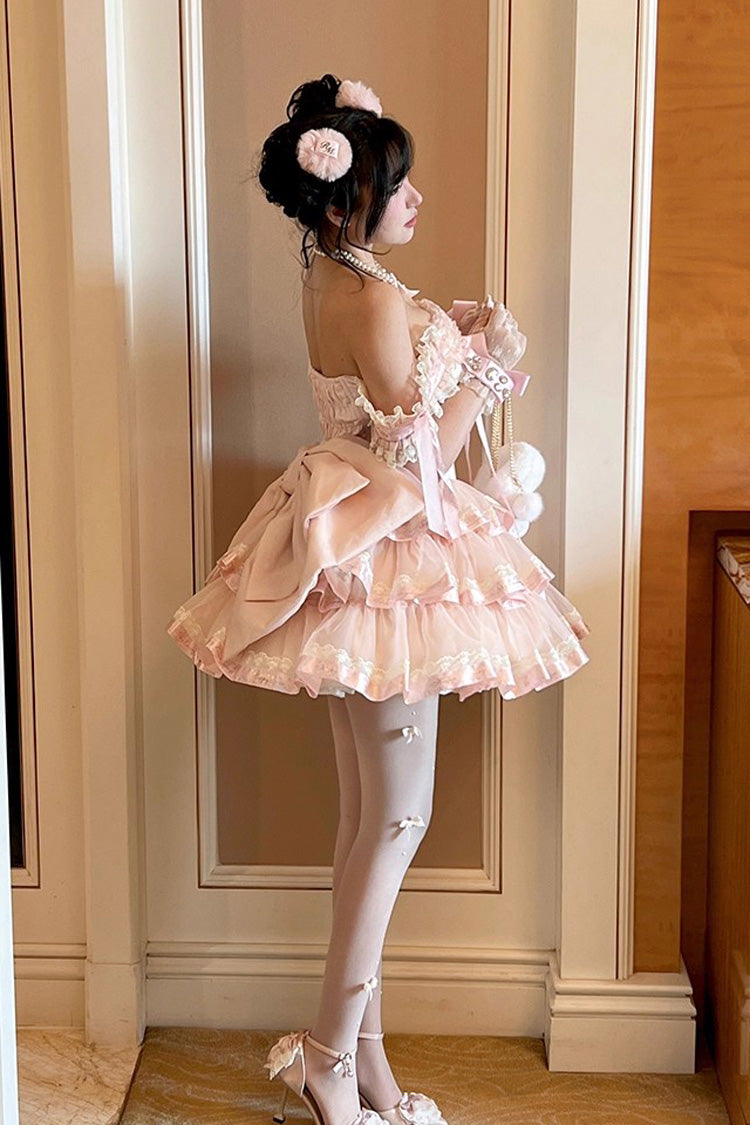 Gothic Lolita Dress - Princess Ribbon, Pink, Bow Detail, Lace Trim, Ruffled - additional product view 5
