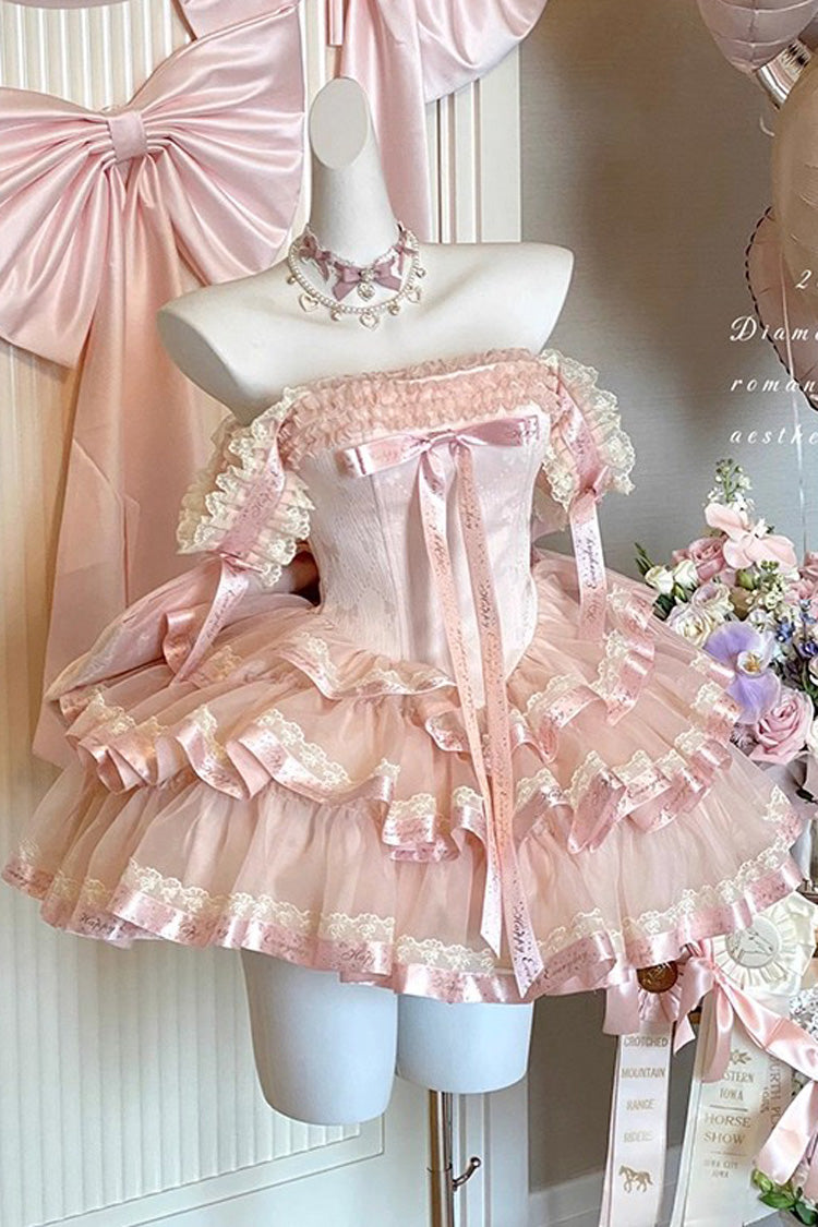 Gothic Lolita Dress - Princess Ribbon, Pink, Bow Detail, Lace Trim, Ruffled - additional product view 7