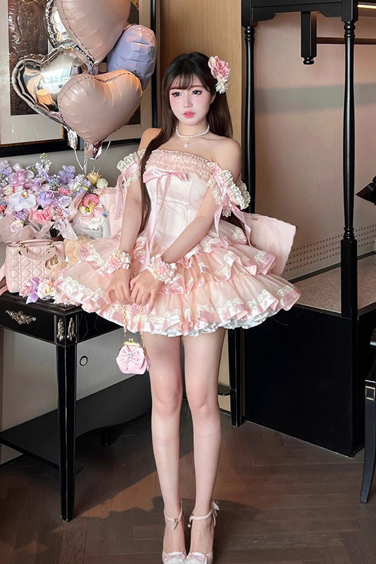 Gothic Lolita Dress - Princess Ribbon, Pink, Bow Detail, Lace Trim, Ruffled - additional product view 8