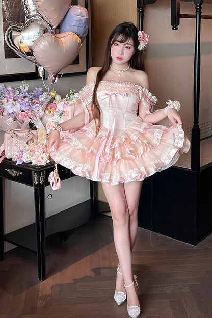 Gothic Lolita Dress - Princess Ribbon, Pink, Bow Detail, Lace Trim, Ruffled - additional product view 9
