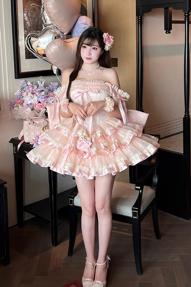 Gothic Lolita Dress - Princess Ribbon, Pink, Bow Detail, Lace Trim, Ruffled - additional product view 10