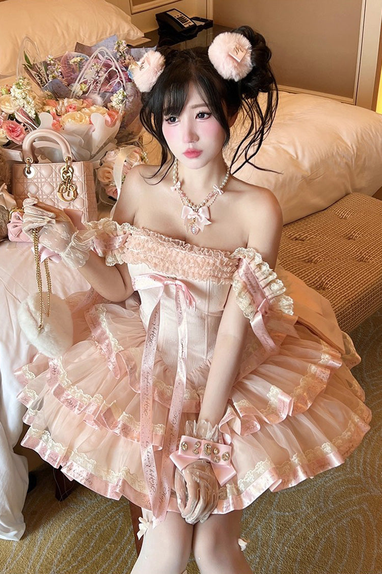 Gothic Lolita Dress - Princess Ribbon, Pink, Bow Detail, Lace Trim, Ruffled - additional product view 13