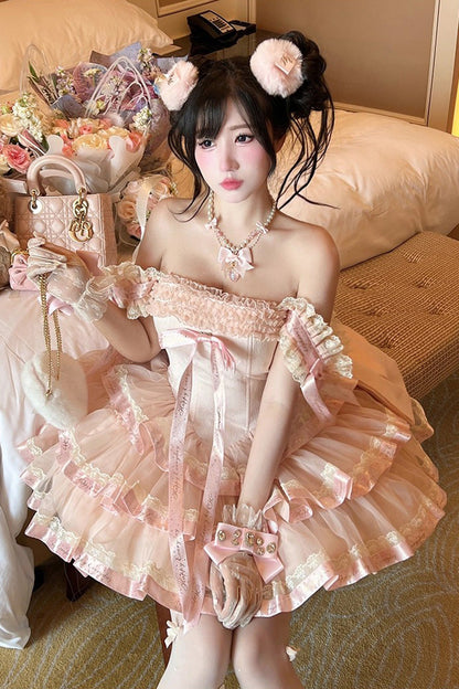 Gothic Lolita Dress - Princess Ribbon, Pink, Bow Detail, Lace Trim, Ruffled - additional product view 13