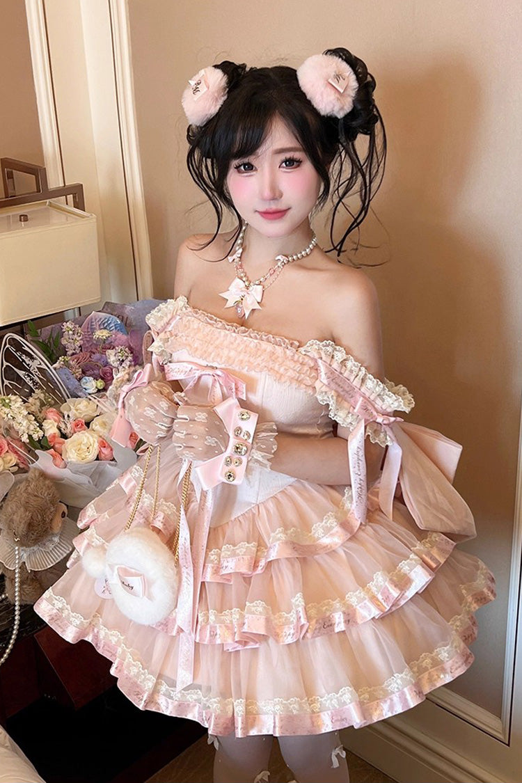 Gothic Lolita Dress - Princess Ribbon, Pink, Bow Detail, Lace Trim, Ruffled - main product image
