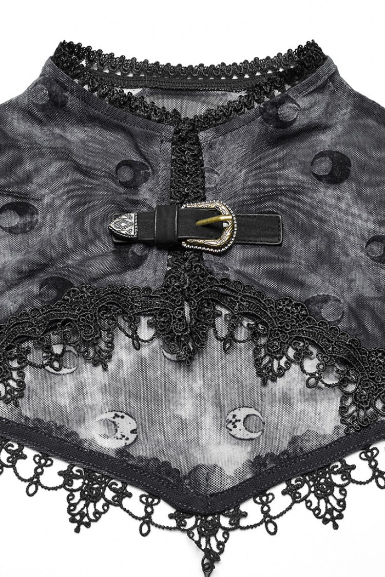 Gothic Lolita Dress - Print Hollow Mesh Slip, Gray, Women's Style, Long Sleeves, Printed - additional product view 5