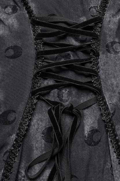 Gothic Lolita Dress - Print Hollow Mesh Slip, Gray, Women's Style, Long Sleeves, Printed - additional product view 7