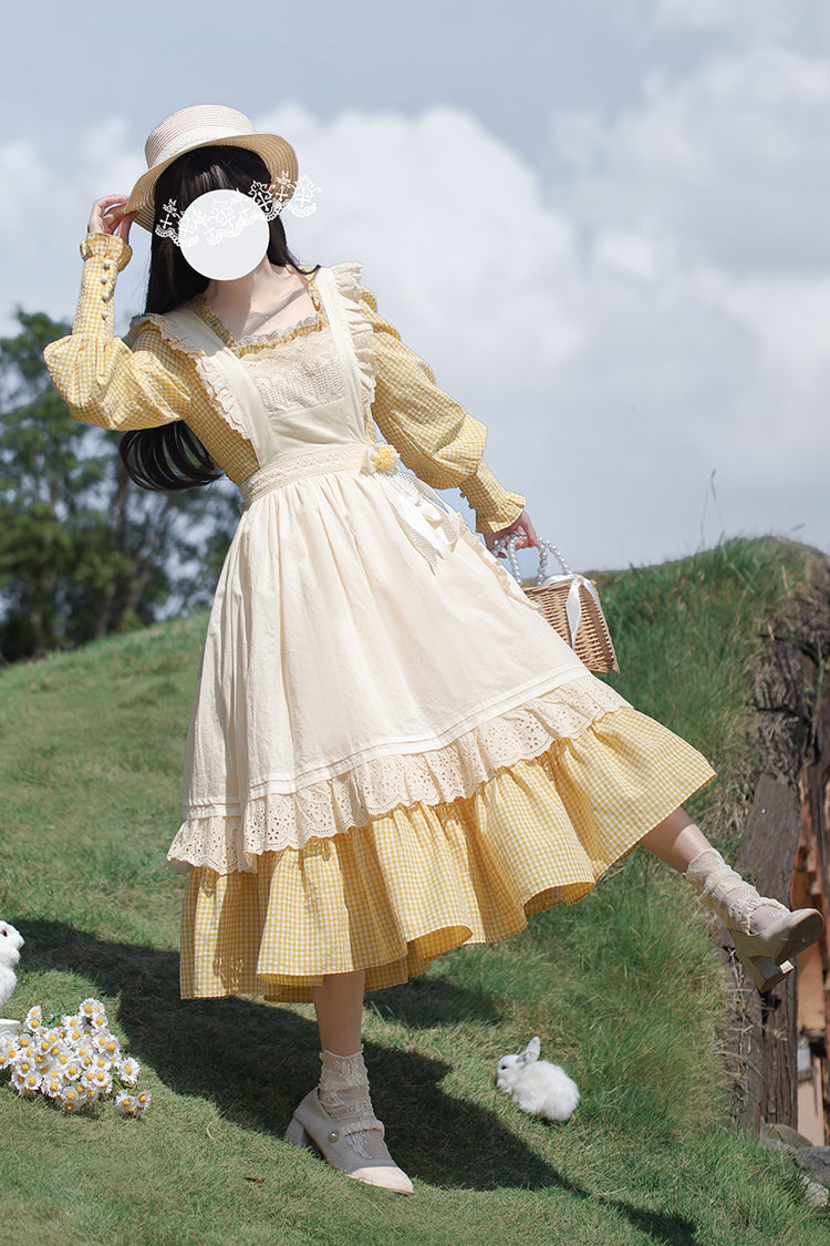 Gothic Lolita Dress - Print Ruffle Lace-up Elegant, Yellow, Long Sleeves, Sweet Style - additional product view 2