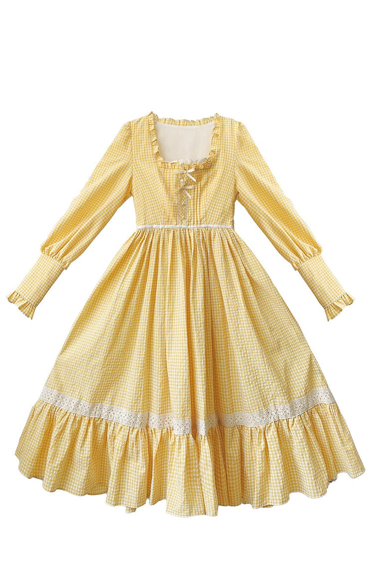 Gothic Lolita Dress - Print Ruffle Lace-up Elegant, Yellow, Long Sleeves, Sweet Style - additional product view 3