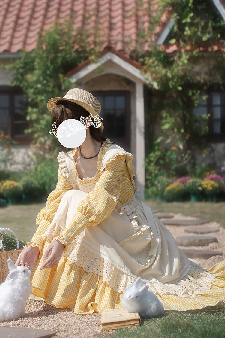 Gothic Lolita Dress - Print Ruffle Lace-up Elegant, Yellow, Long Sleeves, Sweet Style - additional product view 5