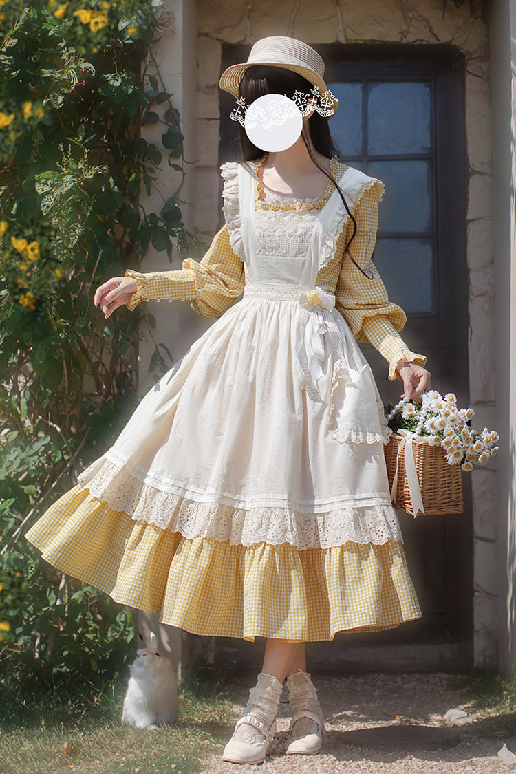 Gothic Lolita Dress - Print Ruffle Lace-up Elegant, Yellow, Long Sleeves, Sweet Style - additional product view 6