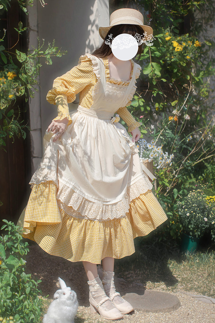 Gothic Lolita Dress - Print Ruffle Lace-up Elegant, Yellow, Long Sleeves, Sweet Style - additional product view 7