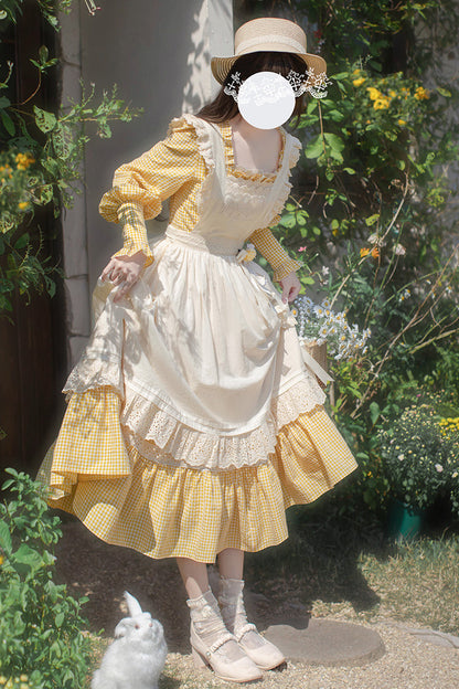 Gothic Lolita Dress - Print Ruffle Lace-up Elegant, Yellow, Long Sleeves, Sweet Style - additional product view 7