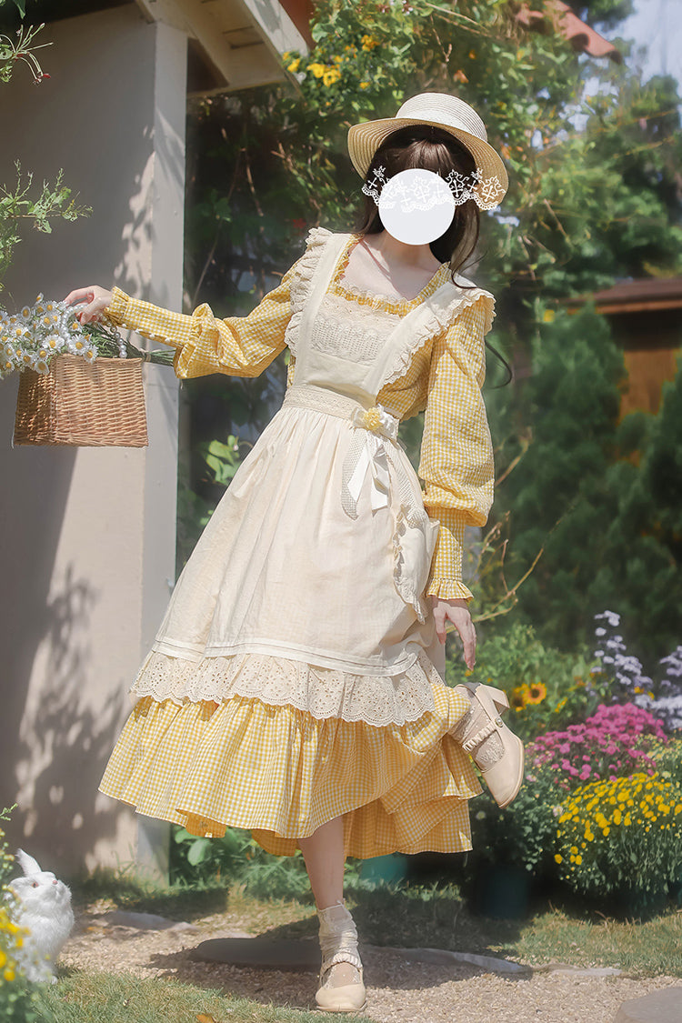 Gothic Lolita Dress - Print Ruffle Lace-up Elegant, Yellow, Long Sleeves, Sweet Style - additional product view 8