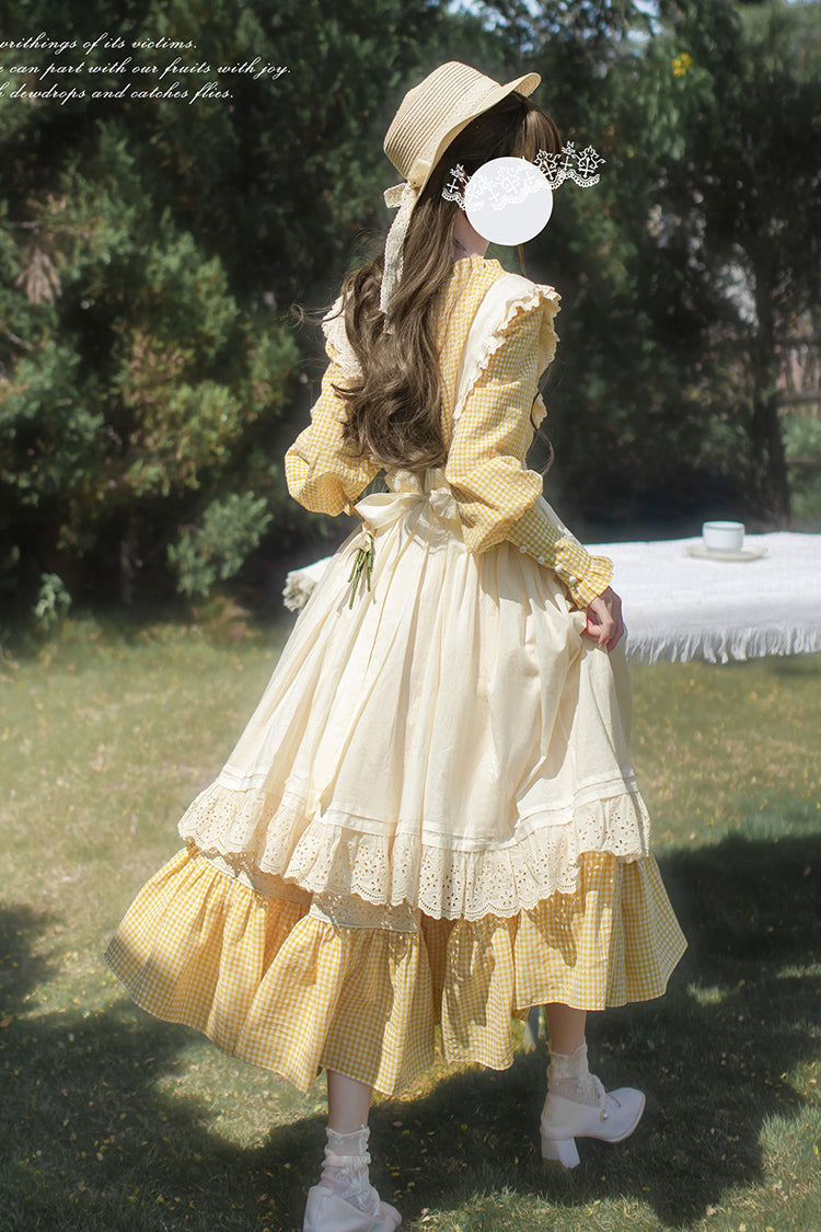 Gothic Lolita Dress - Print Ruffle Lace-up Elegant, Yellow, Long Sleeves, Sweet Style - additional product view 9