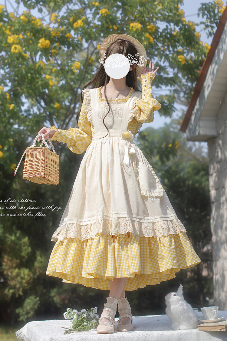 Gothic Lolita Dress - Print Ruffle Lace-up Elegant, Yellow, Long Sleeves, Sweet Style - additional product view 10