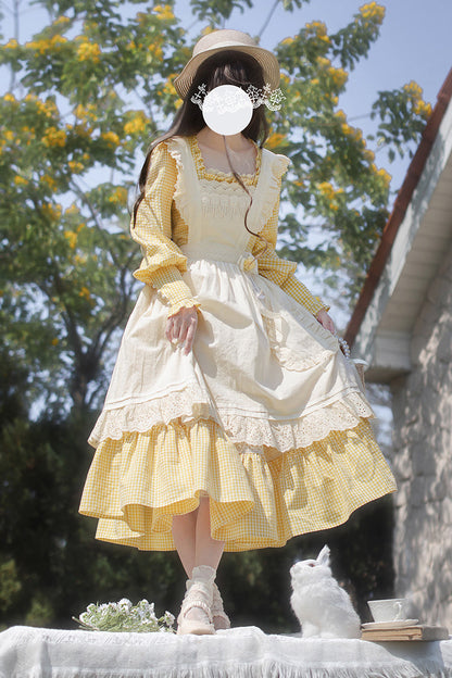 Gothic Lolita Dress - Print Ruffle Lace-up Elegant, Yellow, Long Sleeves, Sweet Style - additional product view 11