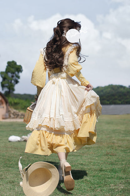 Gothic Lolita Dress - Print Ruffle Lace-up Elegant, Yellow, Long Sleeves, Sweet Style - additional product view 12