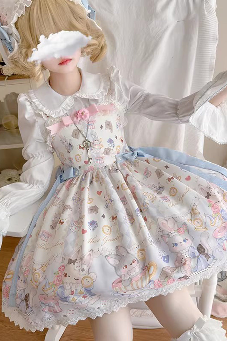 Gothic Lolita Dress - Printed Ruffled Bow Princess, Ivory, Bow Detail - additional product view 2