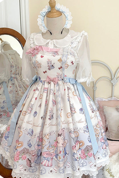 Gothic Lolita Dress - Printed Ruffled Bow Princess, Ivory, Bow Detail - additional product view 3