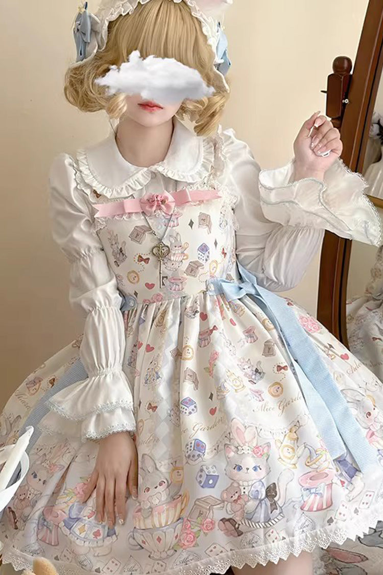 Gothic Lolita Dress - Printed Ruffled Bow Princess, Ivory, Bow Detail - additional product view 4