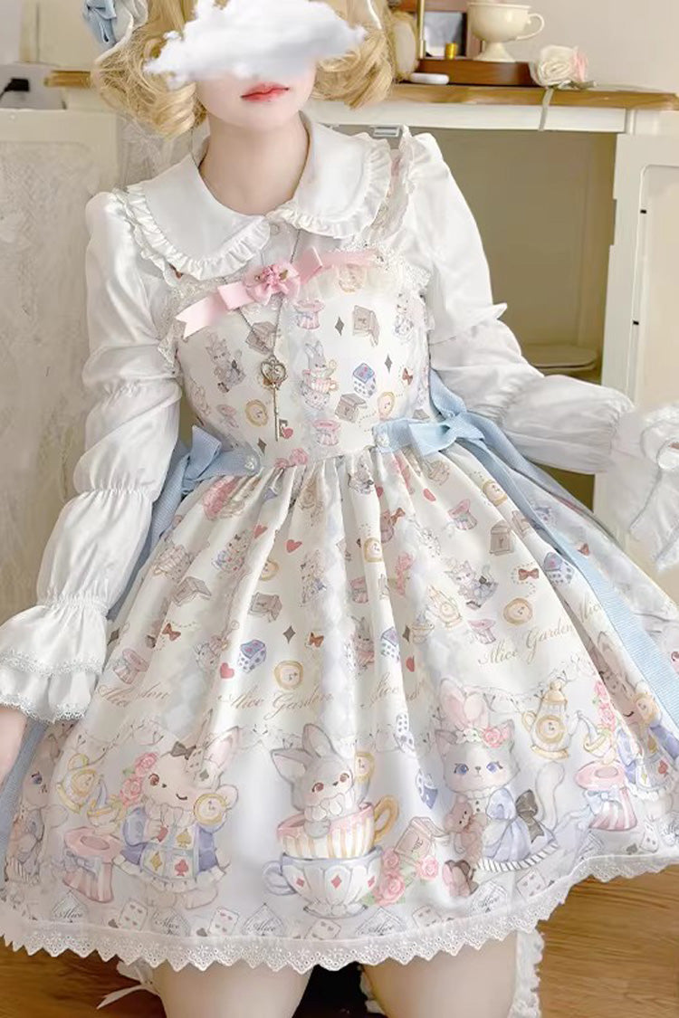 Gothic Lolita Dress - Printed Ruffled Bow Princess, Ivory, Bow Detail - additional product view 5