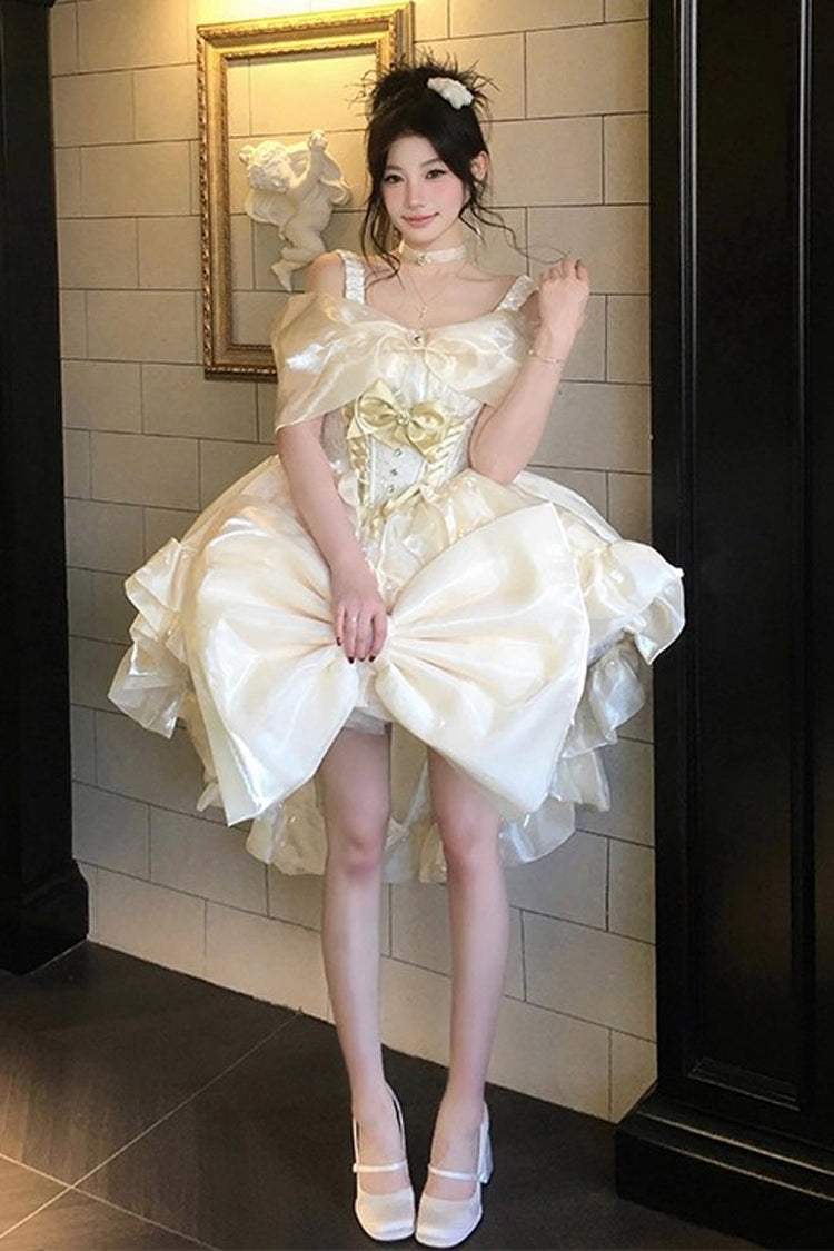 Gothic Lolita Dress - Proxima Centauri, Gold, Ruffled, Sweet Style, Bow Detail - additional product view 3