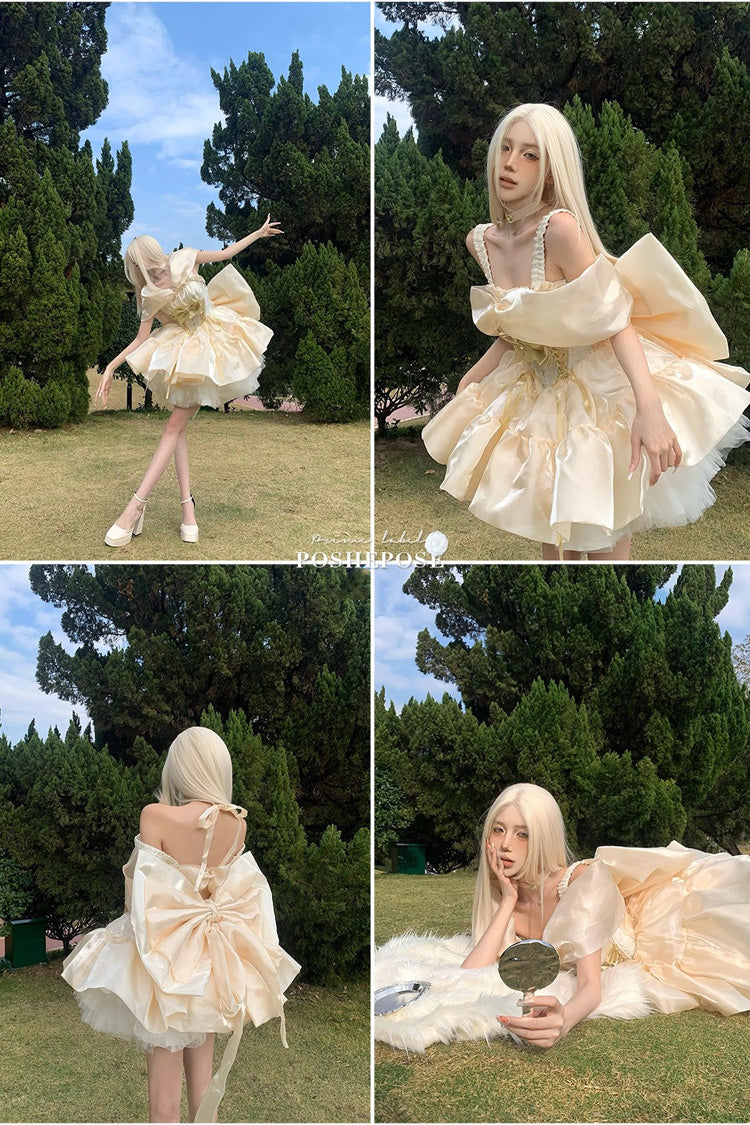 Gothic Lolita Dress - Proxima Centauri, Gold, Ruffled, Sweet Style, Bow Detail - additional product view 5