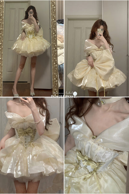 Gothic Lolita Dress - Proxima Centauri, Gold, Ruffled, Sweet Style, Bow Detail - additional product view 6