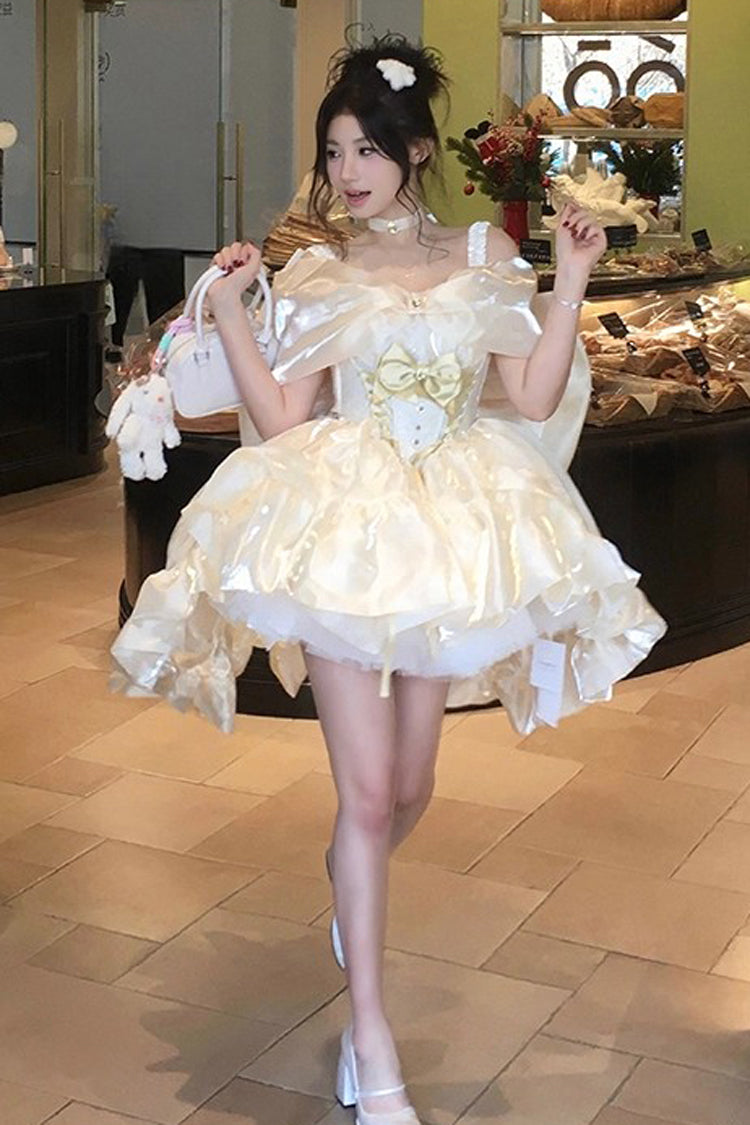 Gothic Lolita Dress - Proxima Centauri, Gold, Ruffled, Sweet Style, Bow Detail - additional product view 7