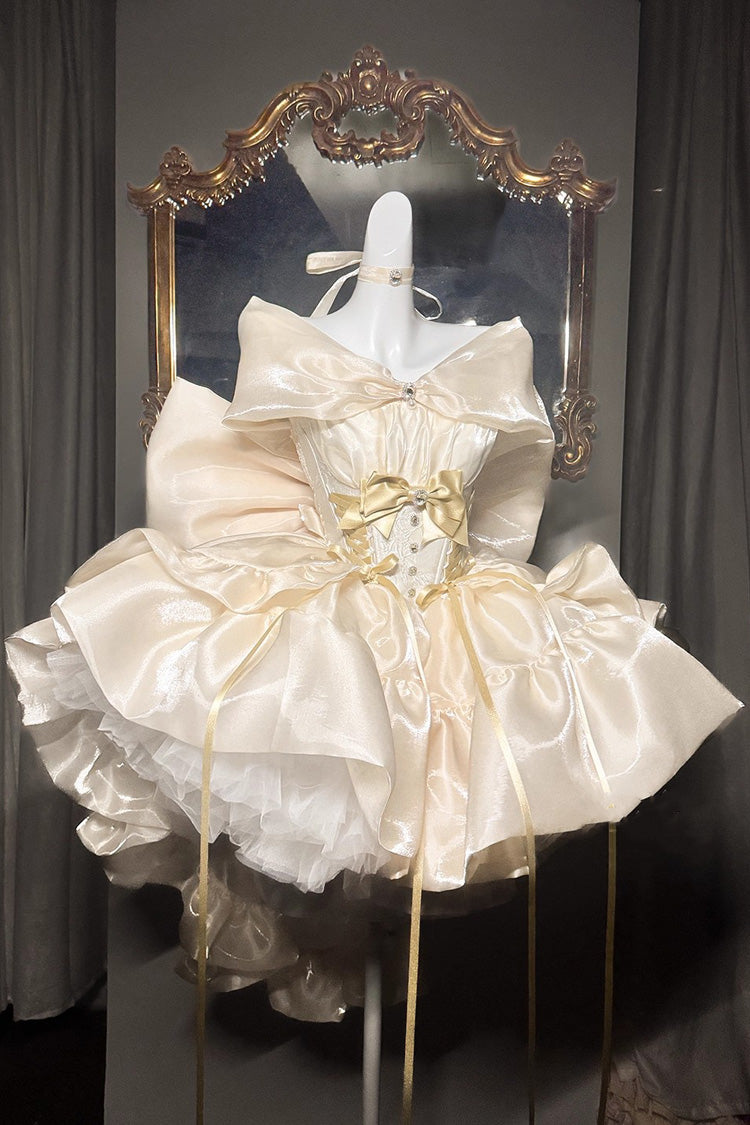 Gothic Lolita Dress - Proxima Centauri, Gold, Ruffled, Sweet Style, Bow Detail - main product image