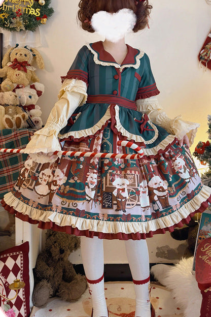 Gothic Lolita Dress - Puppy Cafe, 5 Colors, Printed, Sweet Style, Bow Detail - additional product view 2