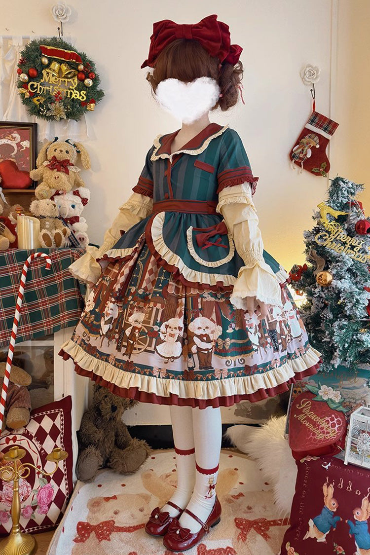 Gothic Lolita Dress - Puppy Cafe, 5 Colors, Printed, Sweet Style, Bow Detail - additional product view 3