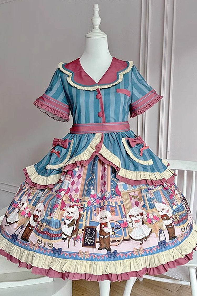 Gothic Lolita Dress - Puppy Cafe, 5 Colors, Printed, Sweet Style, Bow Detail - main product image