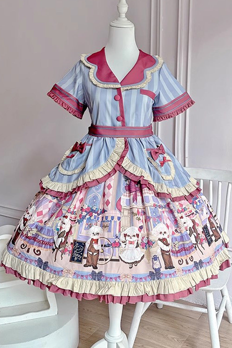 Gothic Lolita Dress - Puppy Cafe, 5 Colors, Printed, Sweet Style, Bow Detail - S Purple / M Purple / L Purple option