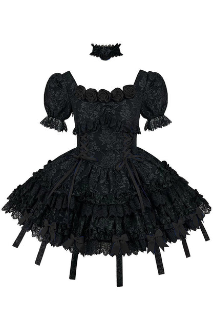 Gothic Lolita Dress - Pure Black Puff, Black, Layered - Tea Party Dress - additional product view 2