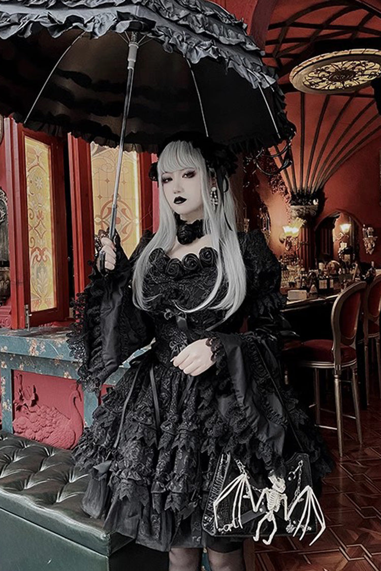 Gothic Lolita Dress - Pure Black Puff, Black, Layered - Tea Party Dress - additional product view 3