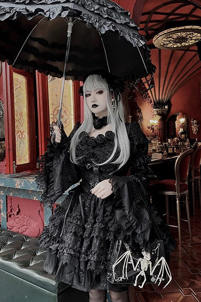 Gothic Lolita Dress - Pure Black Puff, Black, Layered - Tea Party Dress - additional product view 3