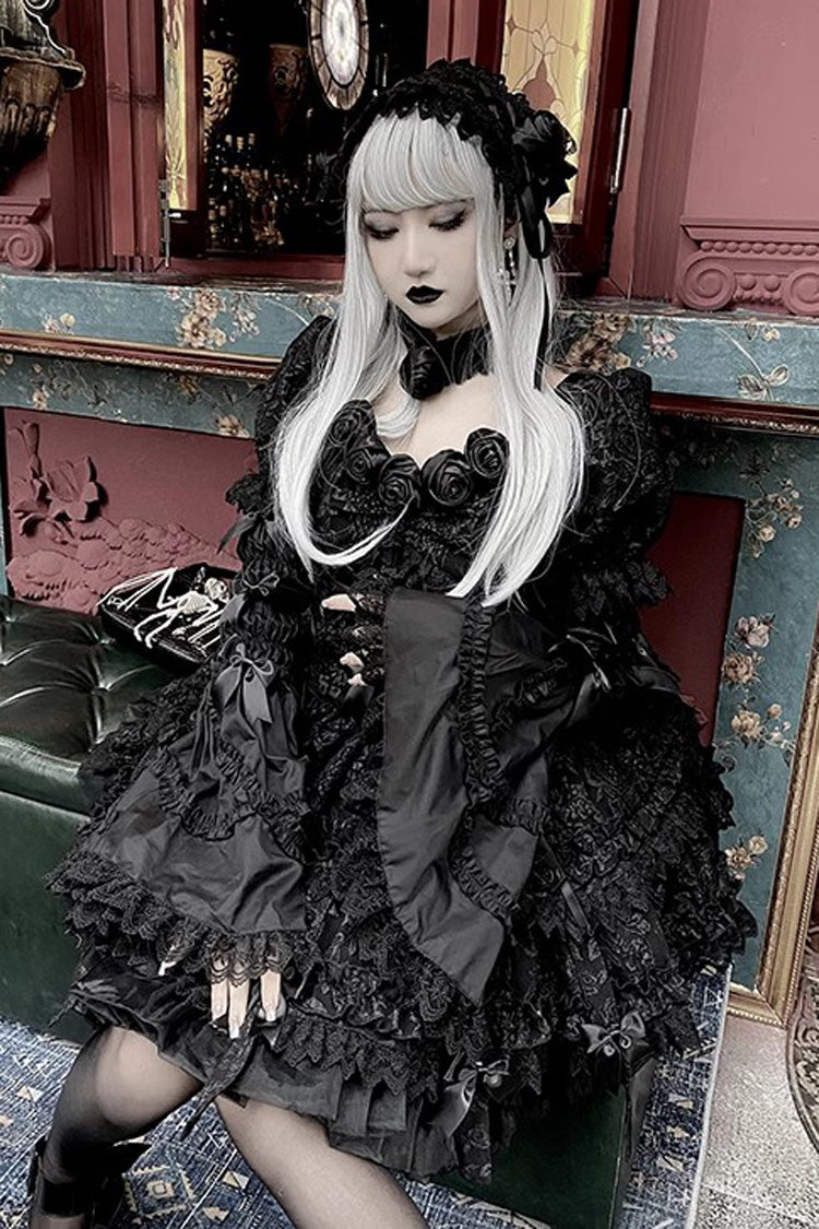 Gothic Lolita Dress - Pure Black Puff, Black, Layered - Tea Party Dress - additional product view 4