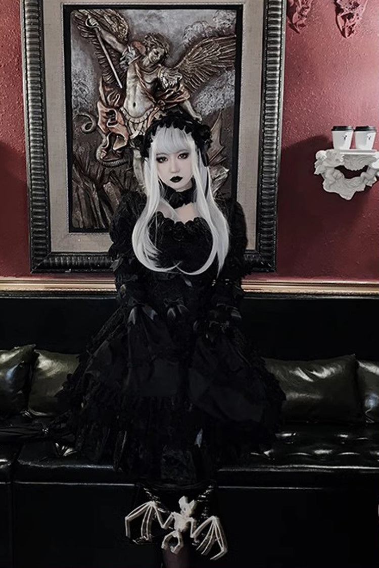 Gothic Lolita Dress - Pure Black Puff, Black, Layered - Tea Party Dress - additional product view 6