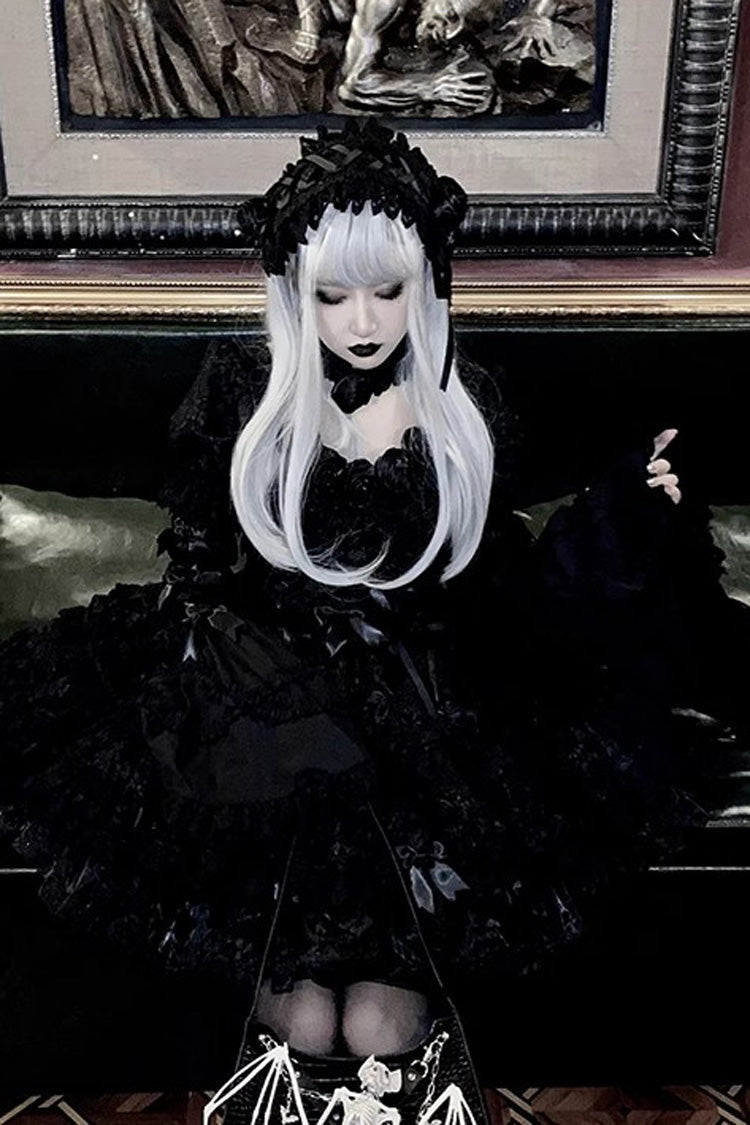 Gothic Lolita Dress - Pure Black Puff, Black, Layered - Tea Party Dress - additional product view 7