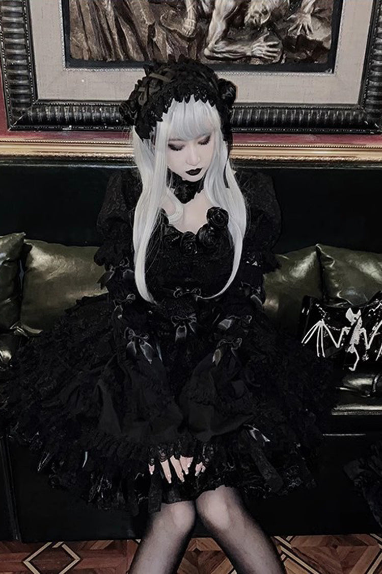 Gothic Lolita Dress - Pure Black Puff, Black, Layered - Tea Party Dress - additional product view 8