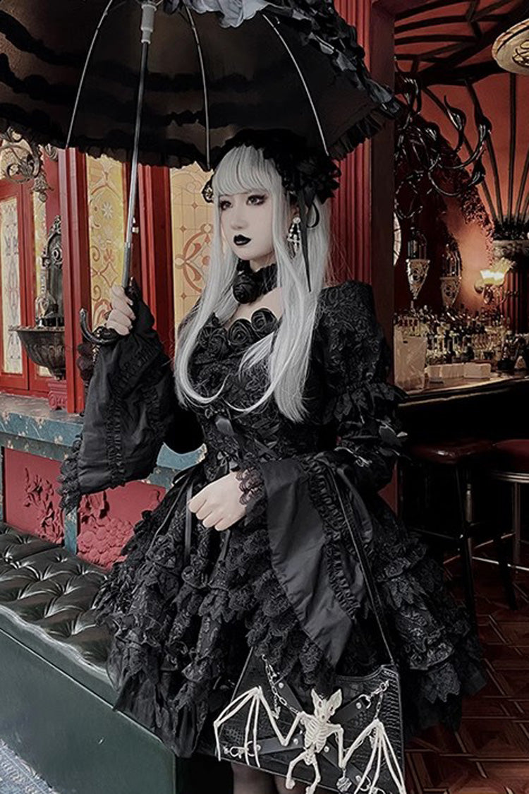 Gothic Lolita Dress - Pure Black Puff, Black, Layered - Tea Party Dress - additional product view 9