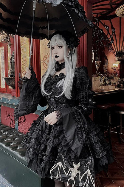 Gothic Lolita Dress - Pure Black Puff, Black, Layered - Tea Party Dress - additional product view 9