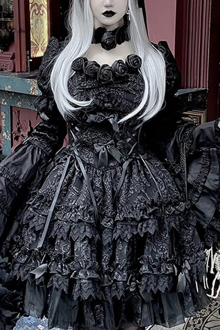 Gothic Lolita Dress - Pure Black Puff, Black, Layered - Tea Party Dress - main product image