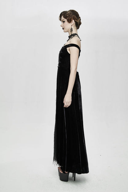 Gothic Lolita Dress - Queen Velvet Flat Shouders, Black, Long Length, Women's Style - additional product view 3