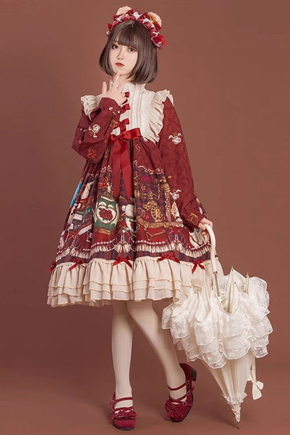 Gothic Lolita Dress - Rabbit And Bear Feast, 2 Colors, Long Sleeves, Sweet Style - additional product view 4