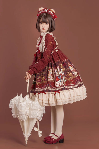 Gothic Lolita Dress - Rabbit And Bear Feast, 2 Colors, Long Sleeves, Sweet Style - additional product view 5