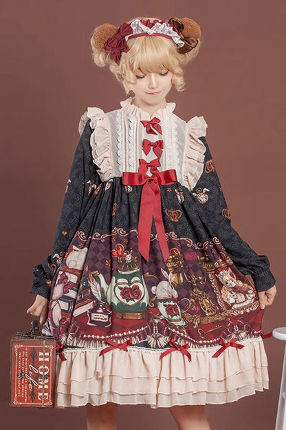 Gothic Lolita Dress - Rabbit And Bear Feast, 2 Colors, Long Sleeves, Sweet Style - additional product view 6
