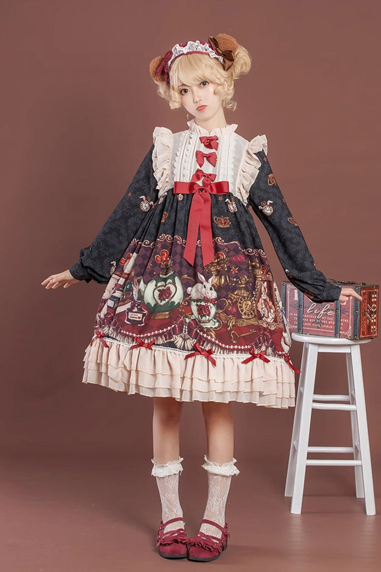 Gothic Lolita Dress - Rabbit And Bear Feast, 2 Colors, Long Sleeves, Sweet Style - S Black / M Black / L Black option